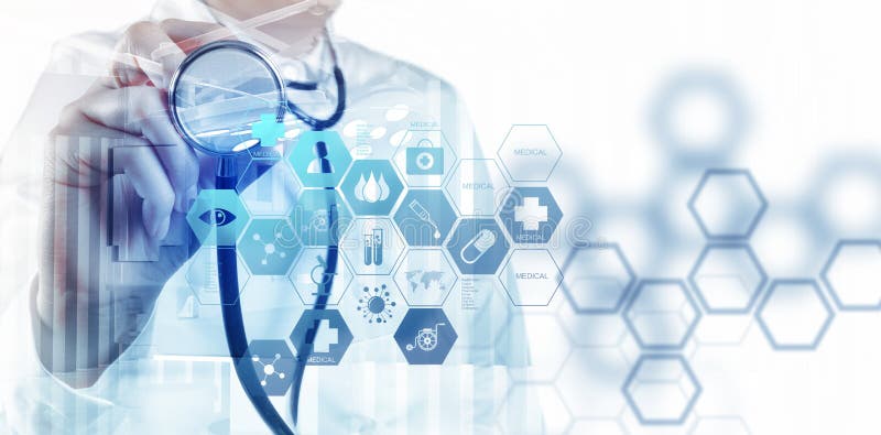 Dubbel exponering av smart arbete för medicinsk doktor arkivbild