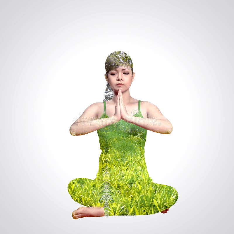 Dubbele blootstellingsvrouw die yoga doen stock illustratie Dubbele blootstellingsvrouw die yoga doen stock illustratie