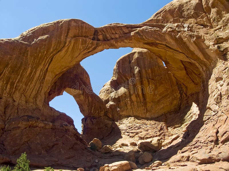 Dubbele Boog, het Nationale Park van Bogen, Utah stock foto Dubbele Boog, het Nationale Park van Bogen, Utah stock foto