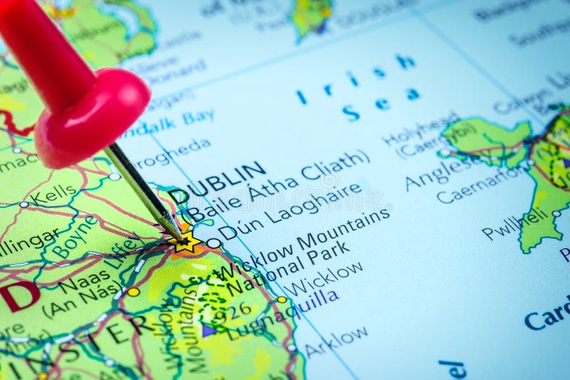 Dublin in Ireland pinned on a map of Europe