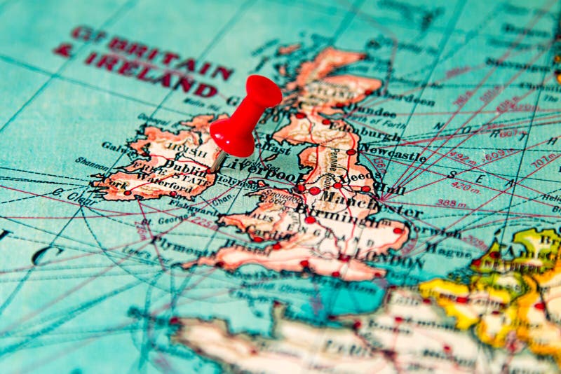 Dublin, Ireland pinned on vintage map of Europe.