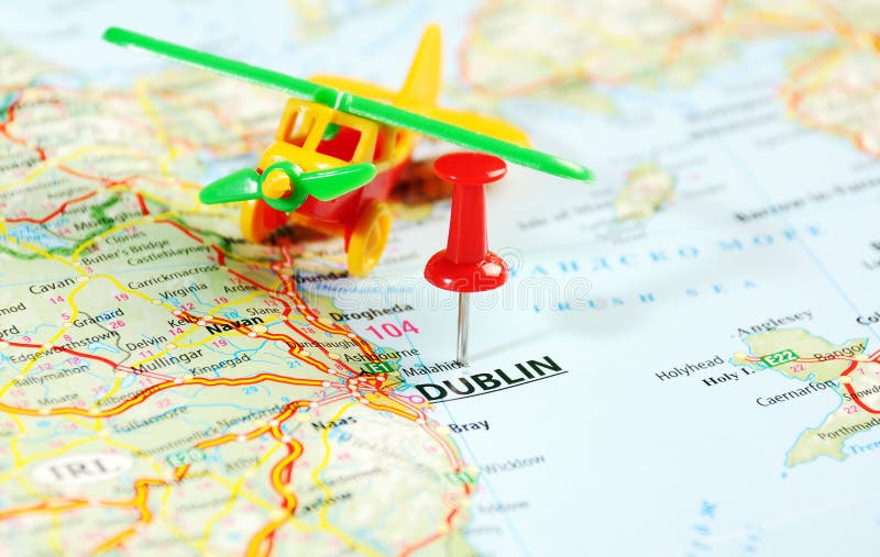 Dublin Ireland ,United Kingdom map airplane and pin - Travel concept