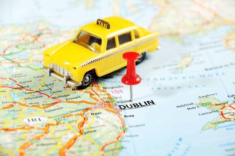 Dublin Ireland ,United Kingdom map taxi car and pin - Travel concept