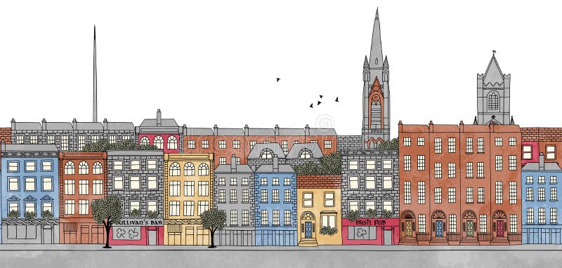 Dublin, Irlandia - bezszwowy sztandar Dublin linia horyzontu ilustracja wektor Dublin, Irlandia - bezszwowy sztandar Dublin linia horyzontu ilustracja wektor