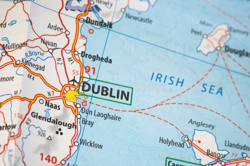 Dublin on a map. Closer-up