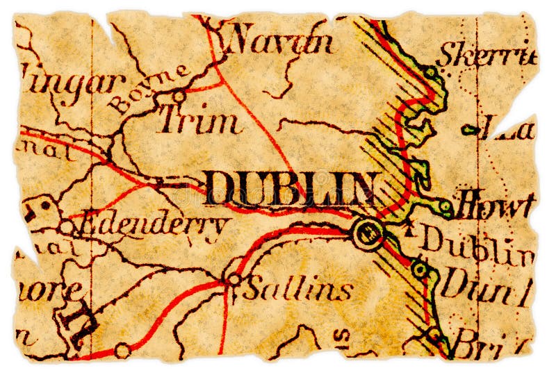 Dublin, Ireland on an old torn map from 1949, isolated. Part of the old map series. Dublin, Ireland on an old torn map from 1949, isolated. Part of the old map series.