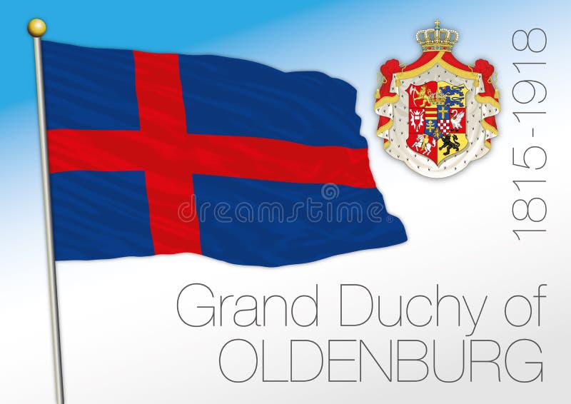 Historical flag, duchy of oldenburg, saxony, Germany, flag and crest. Historical flag, duchy of oldenburg, saxony, Germany, flag and crest