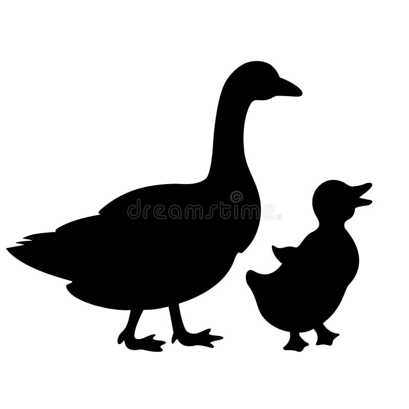 Duck and baby duckling vector icon. Isolated on white background