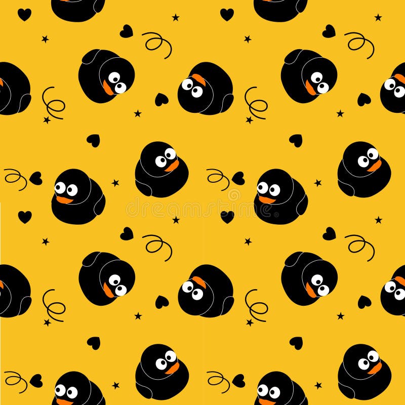 Duck black cartoon so cute. On heart star yellow background. Pattern seamless vector illustration royalty free illustration