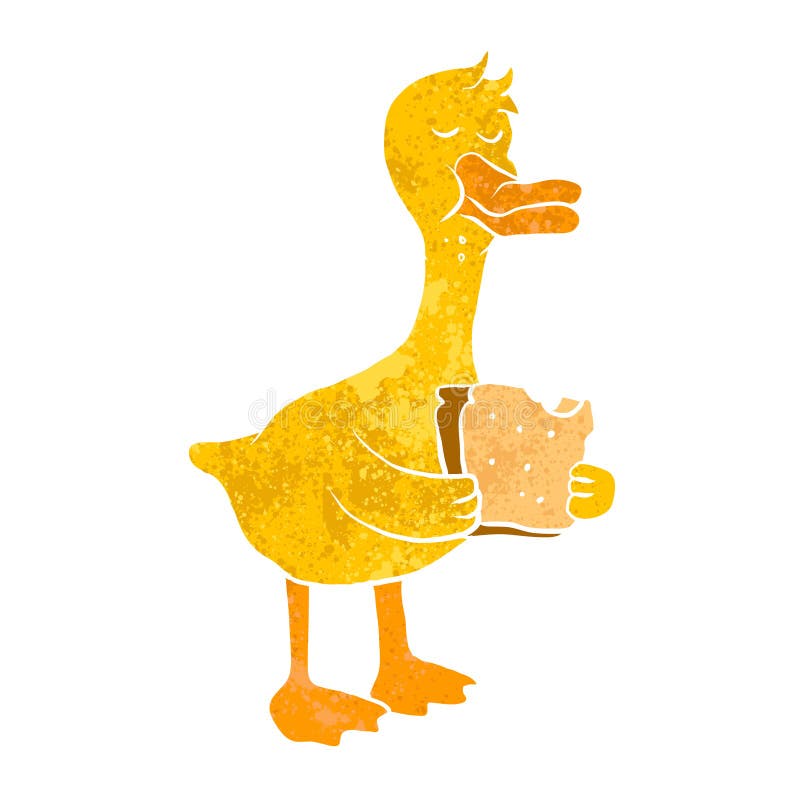 Duck eating bread. stock vector. Illustration of beak - 71917464