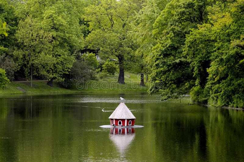 Duck house on lake stock image. Image of access, alone 15699651