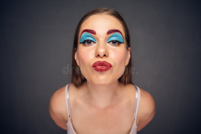 Duck Kiss With Worst Face Make Up Stock Image Image Of Facial Hair 103314233