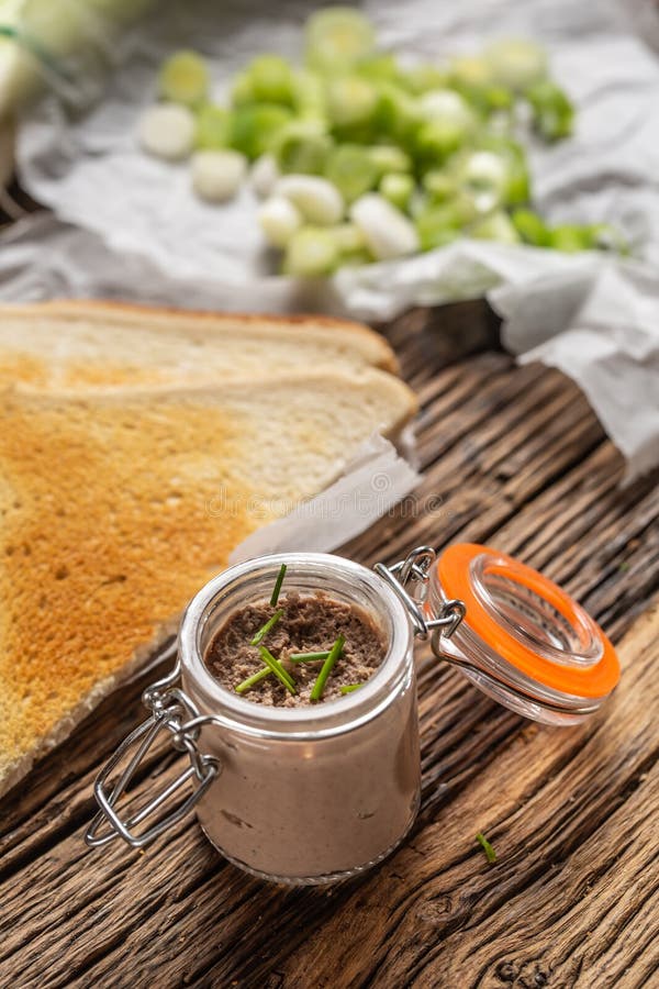 Duck Liver Mousse in a Jar with Toasts and Sliced Spring Onion Stock