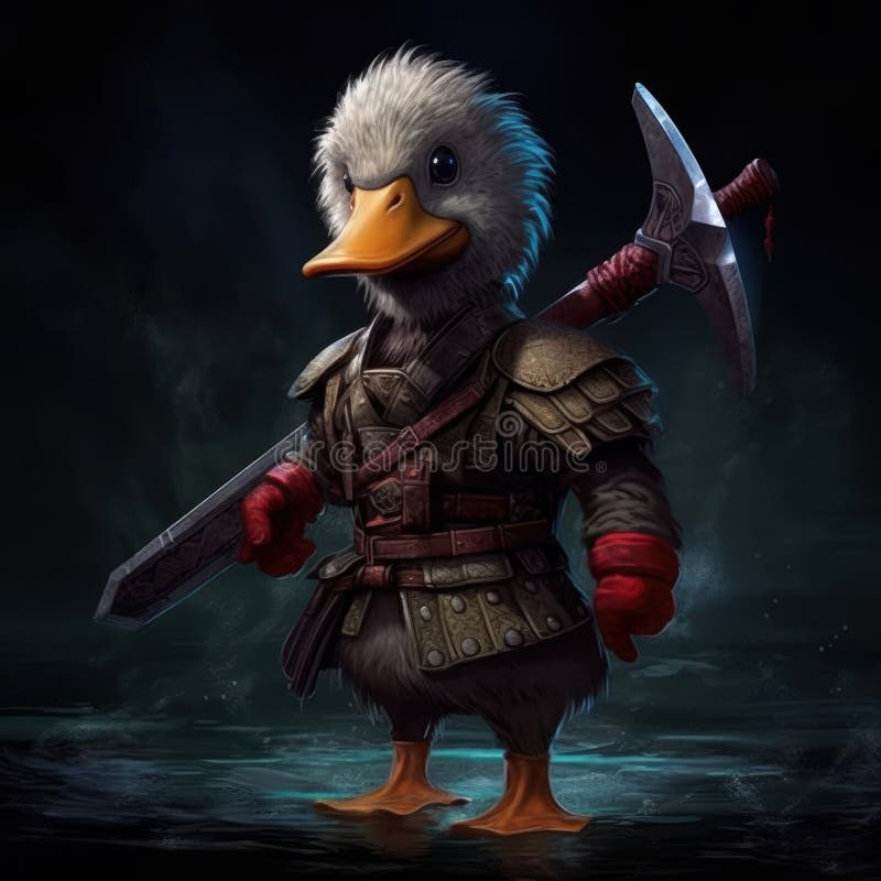 A duck wearing armor and wielding a sword and shield in a fantasy setting. created by generative artificial intelligence. Shield artificial intelligence stock images, royalty-free photos and pictures