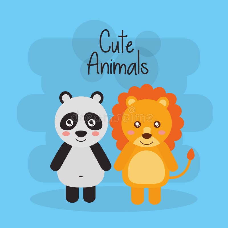 Due animali svegli leone ed orso di panda amichevole illustrazione vettoriale Due animali svegli leone ed orso di panda amichevole illustrazione vettoriale