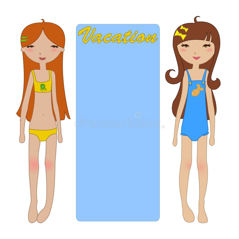 Due bambine sulla spiaggia illustrazione vettoriale Due bambine sulla spiaggia illustrazione vettoriale