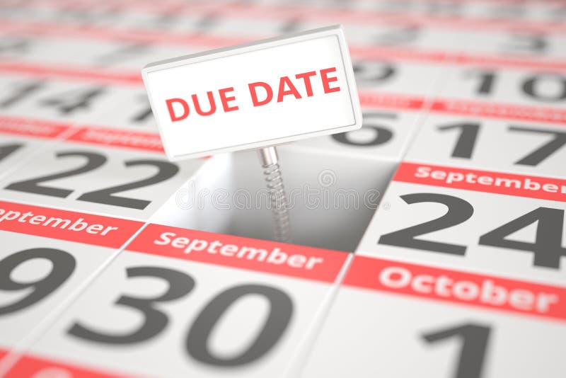 DUE DATE Sign on September 23 in a Calendar, 3d Rendering Stock