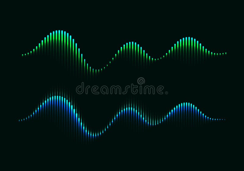 Due equalizzatori moderni a colori Illustrazione vettoriale di Aurora Borealis Simboli di Concetto di Onde Musicali illustrazione vettoriale