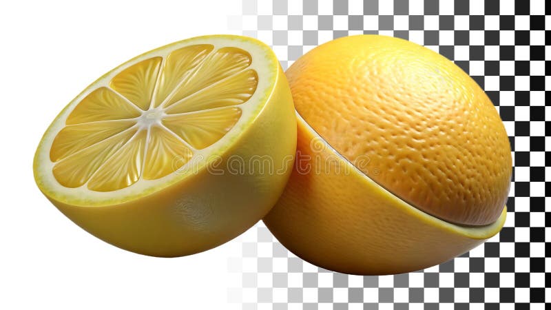 Due limoni gialli freschi un’immagine trasparente di agrumi intero e mezzo Immagine generale AI royalty illustrazione gratis