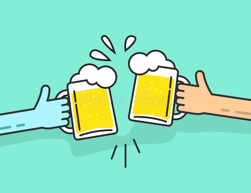 Due mani astratte che tengono i vetri di birra con il tintinnio della schiuma illustrazione vettoriale Due mani astratte che tengono i vetri di birra con il tintinnio della schiuma illustrazione vettoriale
