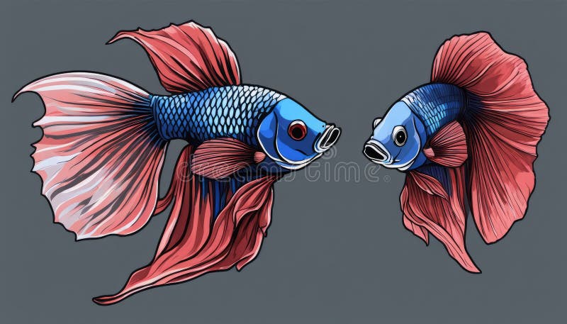 Due pesci con code lunghe e pinne rosse illustrazione vettoriale