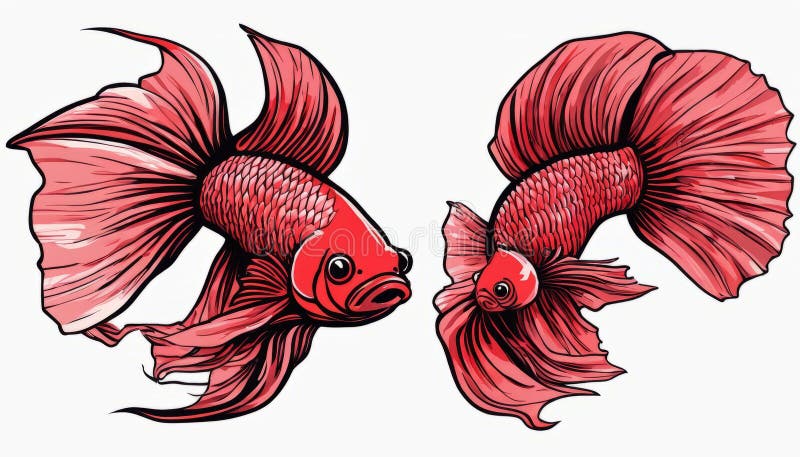 Due pesci rossi e neri con code lunghe illustrazione di stock