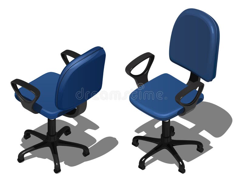 Due sedie giranti dell'ufficio blu, illustrazione di vettore nella vista isometrica illustrazione di stock Due sedie giranti dell'ufficio blu, illustrazione di vettore nella vista isometrica illustrazione di stock