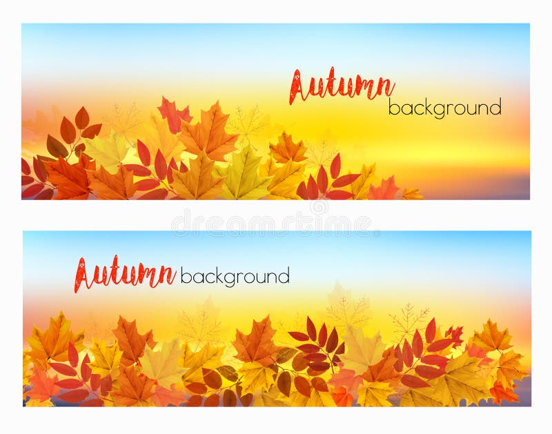 Due striscioni astratti dell'autunno con foglie colorate royalty illustrazione gratis