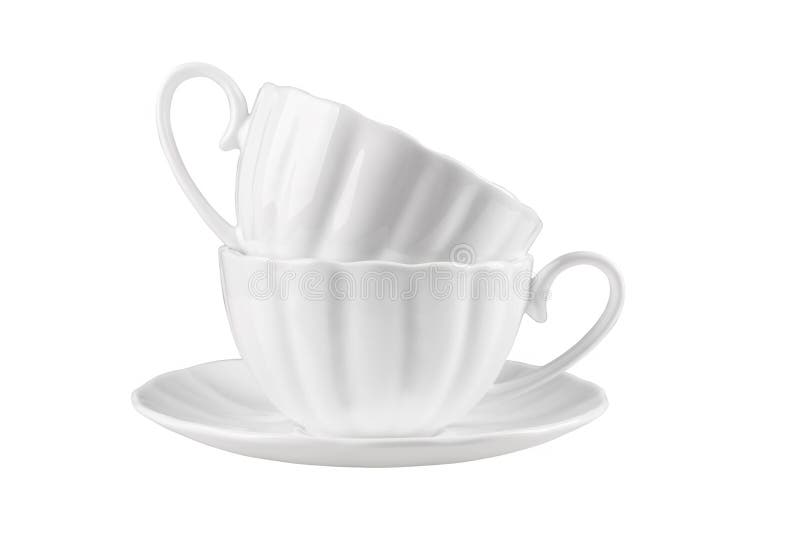 Due tazze ceramiche su un piattino fotografie stock libere da diritti Due tazze ceramiche su un piattino fotografie stock libere da diritti