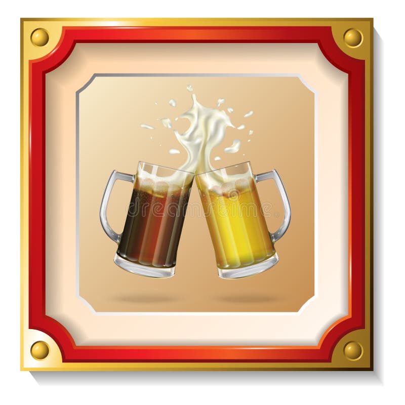 Due tazze di birra nel telaio illustrazione vettoriale Due tazze di birra nel telaio illustrazione vettoriale
