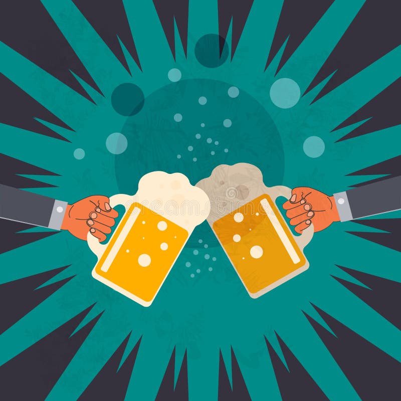 Due vetri del tintinnio delle mani con birra illustrazione di stock Due vetri del tintinnio delle mani con birra illustrazione di stock
