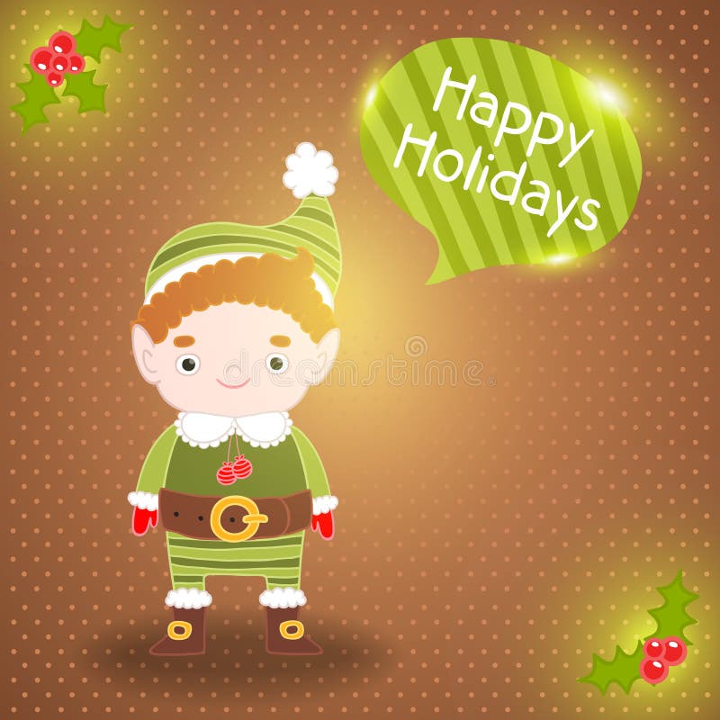 Duende de la Navidad con el fondo del discurso de la burbuja stock de ilustración Duende de la Navidad con el fondo del discurso de la burbuja stock de ilustración