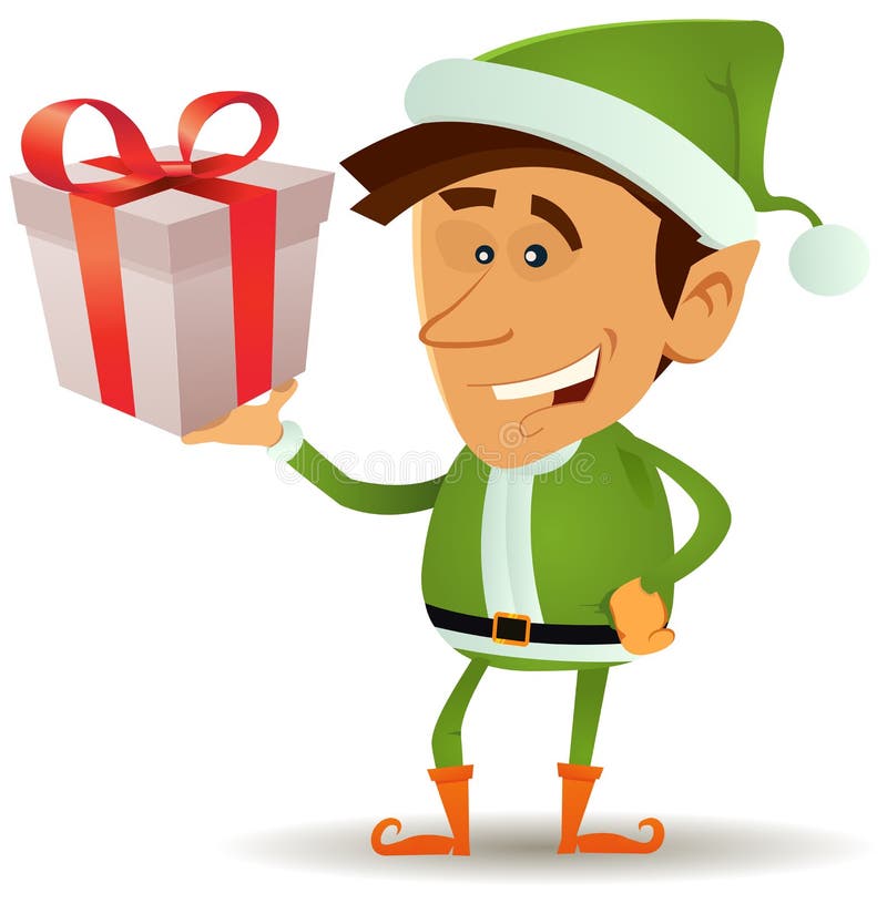 Duende de la Navidad que sostiene el regalo stock de ilustración Duende de la Navidad que sostiene el regalo stock de ilustración
