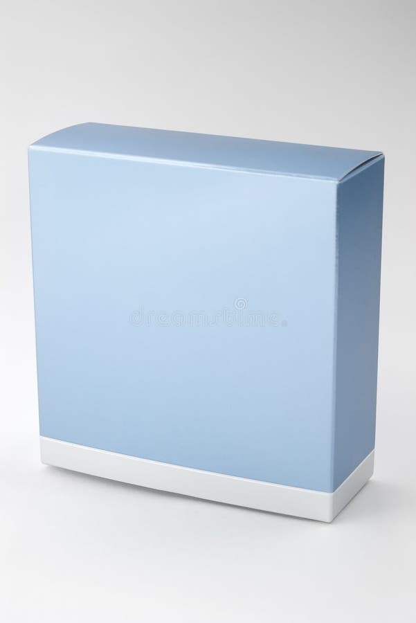 Light blue perfume cardboard box on side with selective focus. Light blue perfume cardboard box on side with selective focus