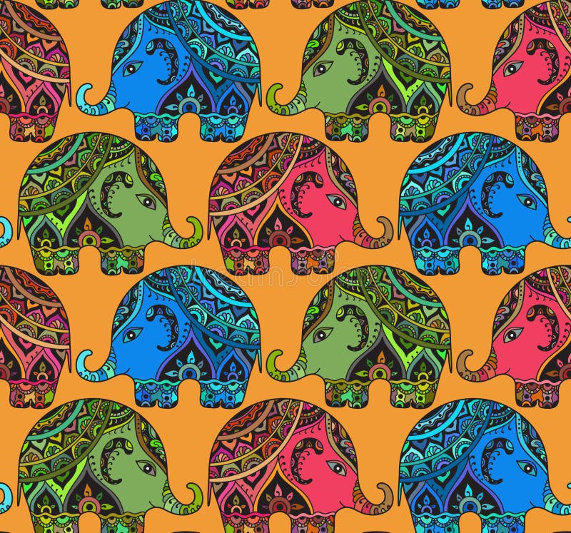 Duidelijke naadloze textuur met gestileerde gevormde olifanten in Indi