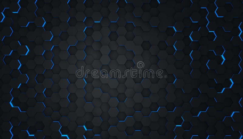 Duidelijke patroon abstracte hexagon zwart als achtergrond en blauw, futuristisch behang