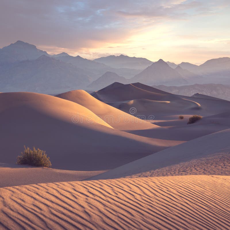 Duinen van de vallewoestijn in zonsopgang
