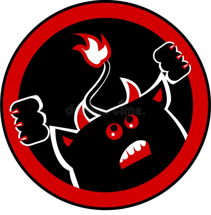 Devil trying to get out a circle made in red and black. Devil trying to get out a circle made in red and black