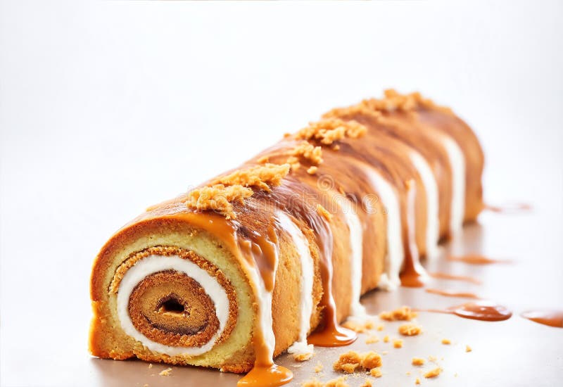 Dulce de Leche Cake Roll. Food and pastry photography in plain white background. Generative AI. Dulce de Leche Cake Roll. Food and pastry photography in plain white background. Generative AI