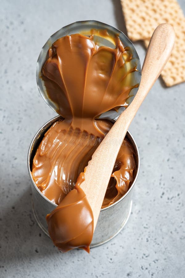 Dulce de leche in a can stock image. Image of milk, cream 139084461