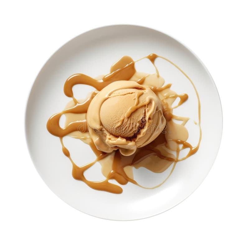 Dulce De Leche Ice Cream On White Plate, On White Background.