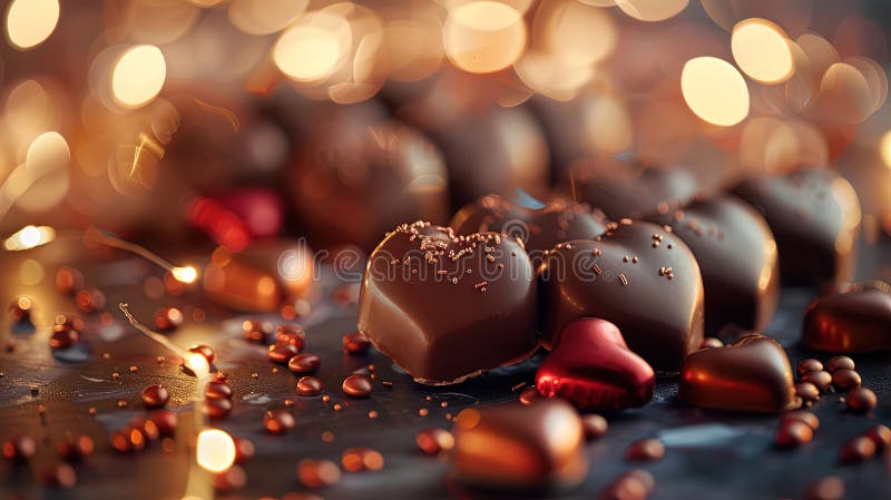 Dulce Indulgencia : Corazones de chocolate para tu amor. Chocolates con forma de corazón envueltos en aceite de hilo stock de ilustración