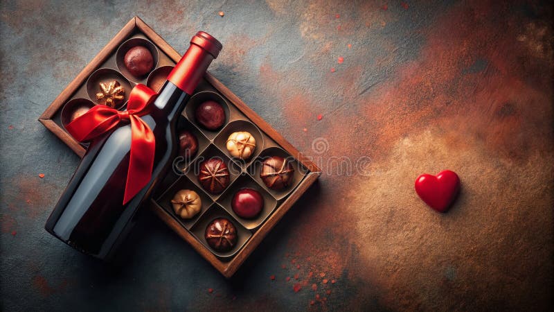Dulceața Valentines Day Gift Basket Vin Exquisite și Ciocolată Delights pentru o sărbătoare romantică royalty free illustration