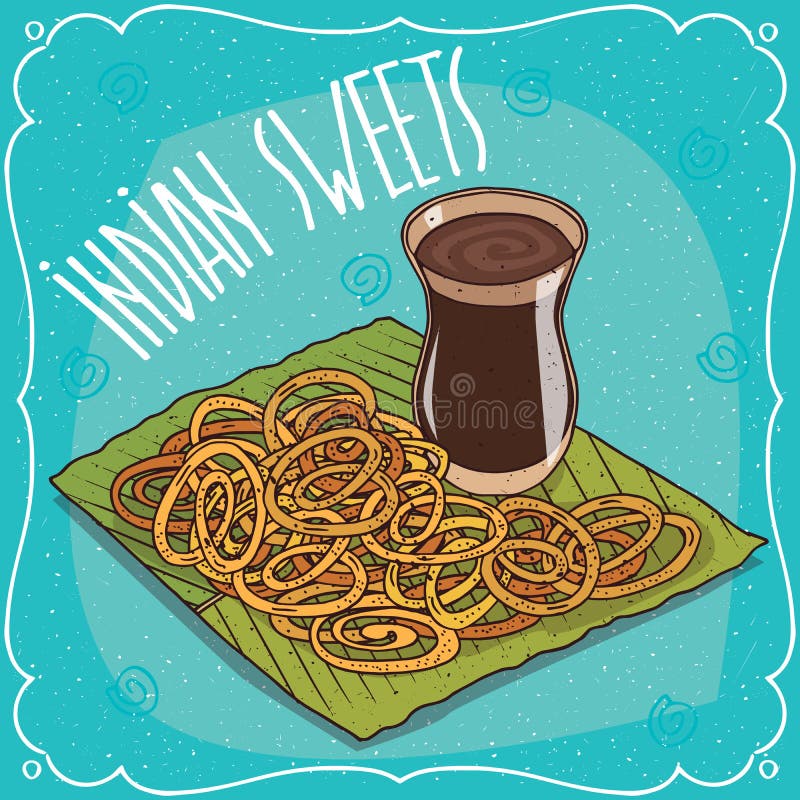 Dulces de fritura indios Jalebi o Zulbia stock de ilustración Dulces de fritura indios Jalebi o Zulbia stock de ilustración