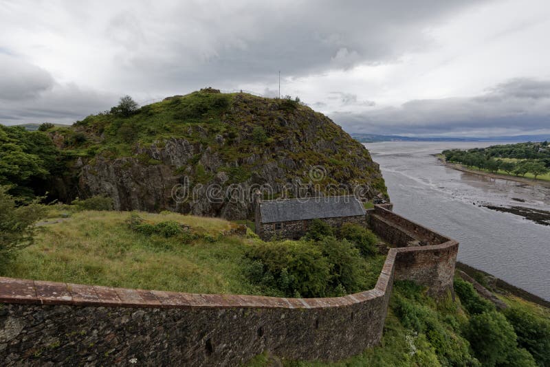 Dumbarton Castle Building on Volcanic Rock Aerial View from Above