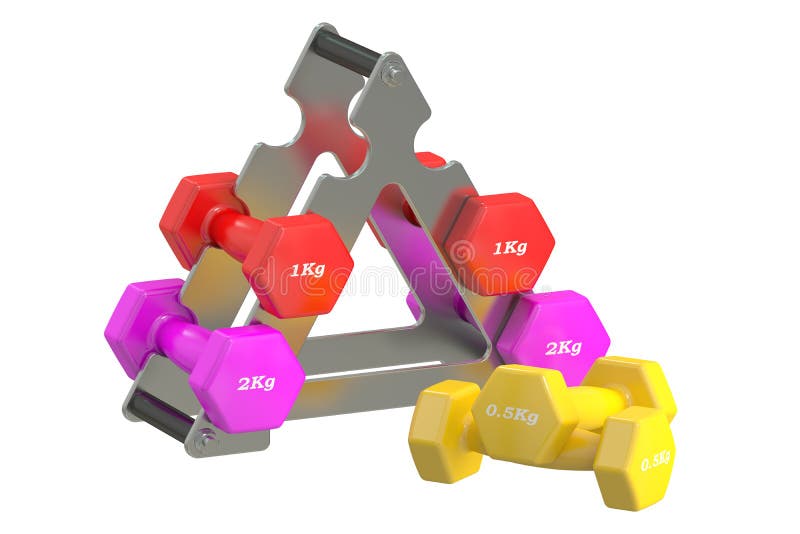 Dumbbells stack, 3D rendering stock illustration