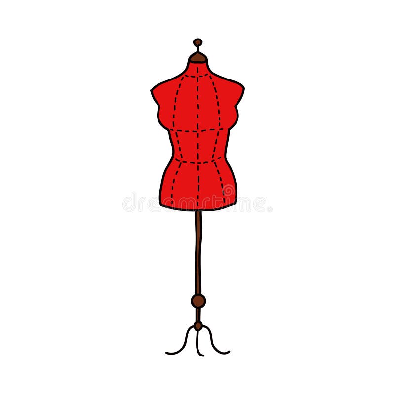 Doodle Tailor Mannequin Icon in Vector. Hand Drawn Sewing