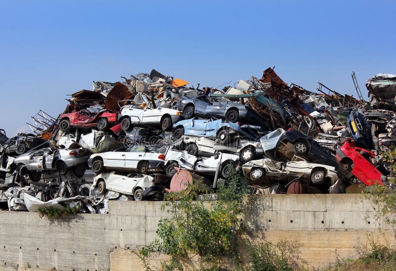 Old Car Dump For Wrecked Vehicles Broken Glass Parts Stock Photo