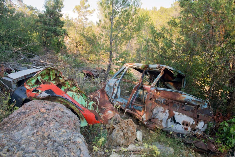 Dumping ground for garbage stock photos