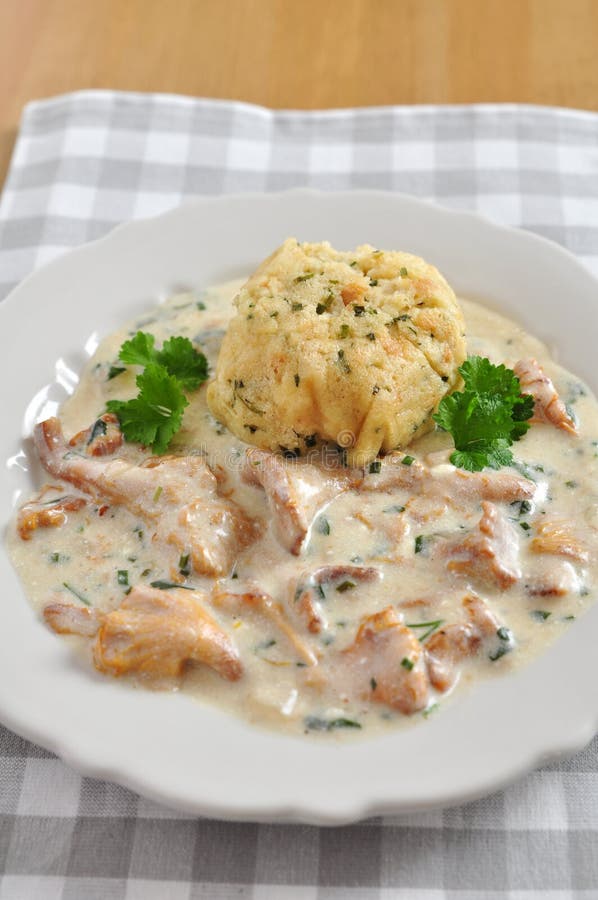 Dumplings with Chanterelle Mushroom Sauce Stock Image Image of